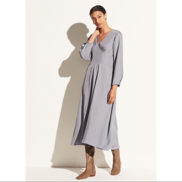 Nwt Vince Long Sleeve Paneled V-Neck Maxi Open Back Neutral Dress Plus Size 14
